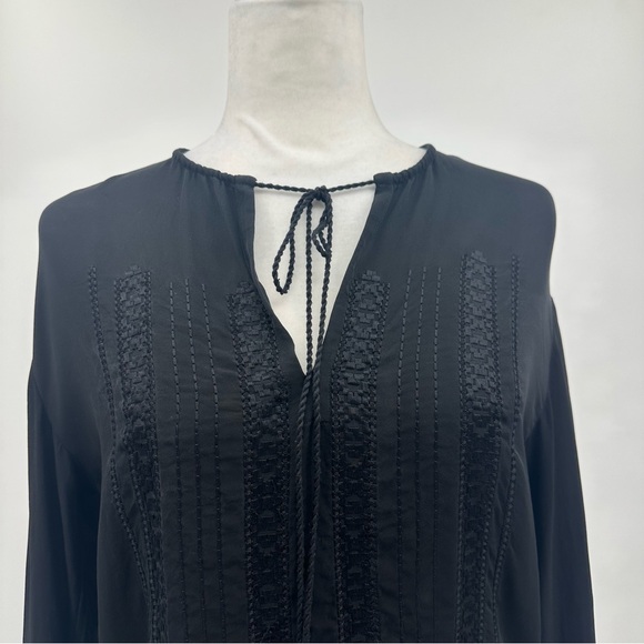 THEORY ALRIK E DOUBLE GEORGETTE SILK BLOUSE TOP - Black - Size P/XS - Picture 6 of 13